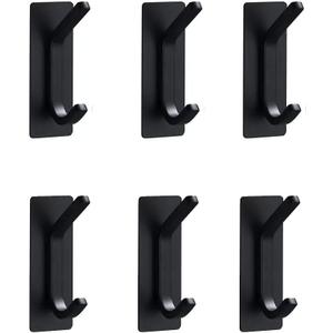 Black Command Hooks for Wall - 6 Pack Matte Black Curved Double Hooks, Multi-Use Hangers for Coats, Towels & Robes, No Damage Removable Organizers for Bathroom & Bedroom Doors
