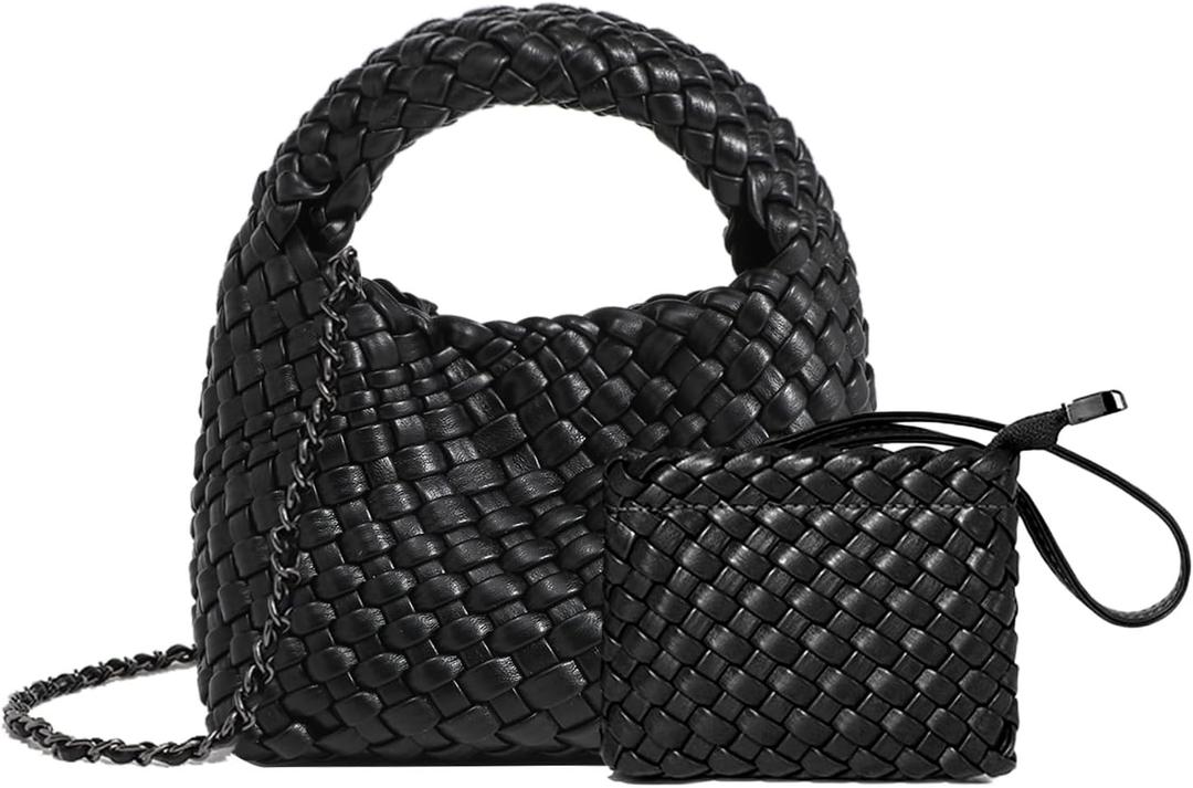 JINMANXUE Fashion Mini Handbag For Women, Woven Tote Bucket Composite Bag Knitting Chain Bags, Crossbody Shoulder Purses