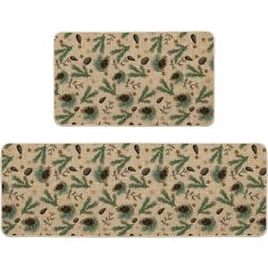 Artoid Mode Pine Nut Stars Merry Christmas Kitchen Mats Set of 2, Christmas Low-Profile Home Decor Kitchen Rugs for Floor - 17x29 and 17x47 Inch