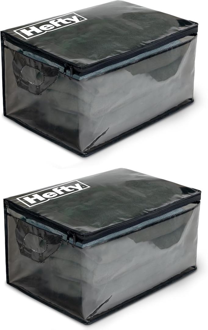 Hefty Large Flexible Tote with Breathable Mesh, Double Zipper, 2 Handles Ideal for Moving or Clothes & Apparel Storage, Alternative to Plastic Bin, Organizer or Container 2 Pack, 11 Gal - Standard