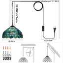 Tiffany Style Sea Blue Pearl Stained Glass Pendant Light, 12 Inch Vintage Hanging Lamp, with Plug-in Cord and Switch, for Dining Room, Bedroom, Kitchen, Bar