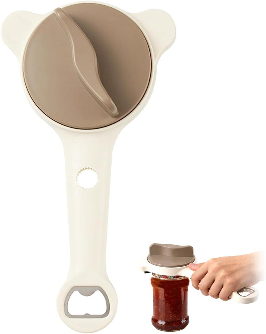 4 in 1 Multi-Purpose Jar Opener,Adjustable Stainless Steel Jar Opener,Multi-Functional Retractable Jar & Bottle Openers,Multi Size Lid Tool for Jars Cans Wine Bottles,Home Kitchen Helper (Beige)