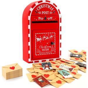 Christmas Postbox with 30 Mini Greeting Cards and Envelopes, Holiday Love Postbox for Couples & Family, Cute Xmas Gift for Friends, Letters to Santa