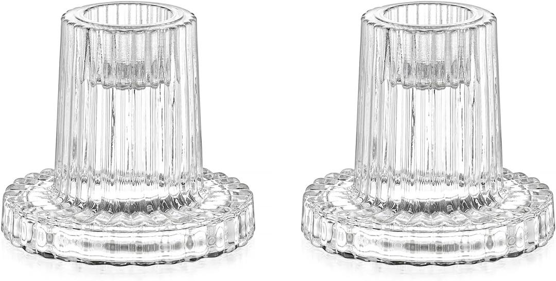 Hewory Candle Holder Glass Candlestick Holders: 2 Pcs Clear Taper Candle Holders for Candlesticks, Small Glass Candle Stick Candle Holder for Table Centerpiece Living Room Wedding Party Decor