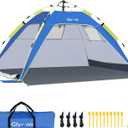 Glymnis Pop Up Beach Tent Sun Shade Shelter for 3-4 Person with UPF 50+, Lightweight & Easy Setup, Vent Windows & Zippered Door, Extended Floor Family Instant Beach Tent (Dark Blue)