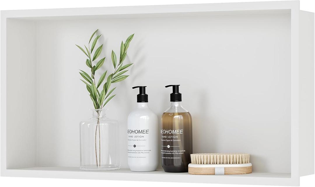 Neodrain Shower Niche, Insert Bathroom Storage Shower Shelf, Stainless Steel Recessed Wall Niche No Tiled Recessed Cabinet Waterproof for Shower Storage(White,24"x12"), 24x12in