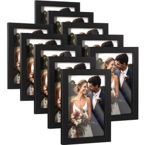10 x HappyHapi 4x6 Picture Frames Set of 10, Tabletop or Wall Display Pictures 3.5x5 with Mat or 4x6 Without, Multi Photo Frames Collage (Black)