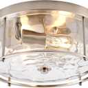 Krychiler Farmhouse Flush Mount Ceiling Light, 2-Light Close to Ceiling Lighting Fixture with Hammered Glass for Living Room Hallway Bedroom Dinning Room (Nickel, 11.8 inch)
