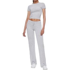Women's 2 Piece Lounge Sets Straight Leg Pants Set Short Sleeve Crop T-shirt Casual Outfits Comfy Loungewear S