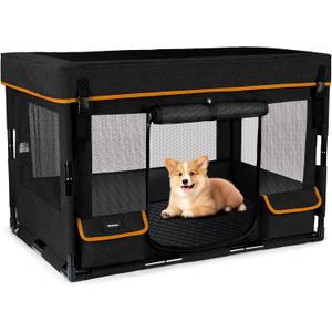 Durable Dog Playpen with Iron Frame, Heavy-Duty Pet Tent with Waterproof Base & Mesh Sides for Indoor Outdoor Use, Black