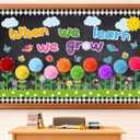 ZOIIWA Spring Themed Flowers Bulletin Board Set Decorations for Classroom When We Learn We Grow Bulletin Board with 3D Paper Floral Cutouts for Flower Birthday Party School Classroom Wall Decor Favor