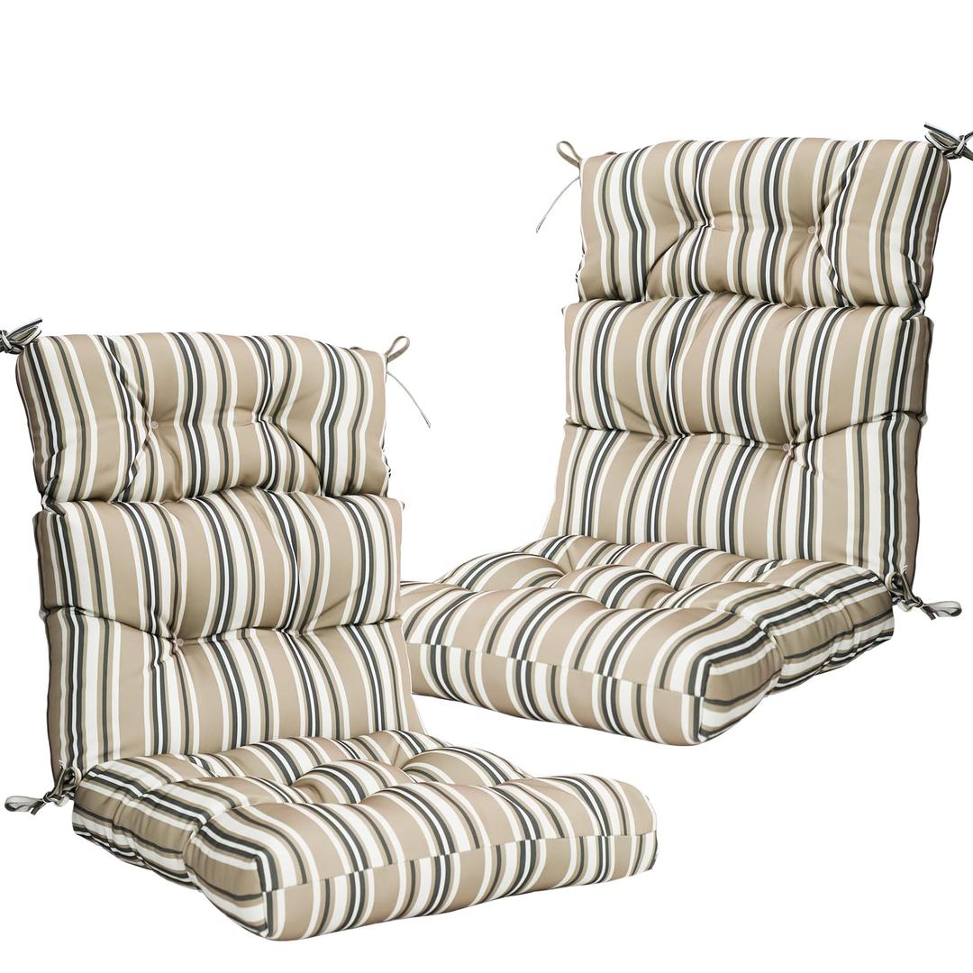INTER HUT Outdoor Chair Cushions Set of 2, 46" x22”, Beige Stripes