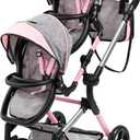 Bayer Twin Doll Pram Neo, Grey, Pink with Butterfly, Jean Look, 81,5x41x81 Cm