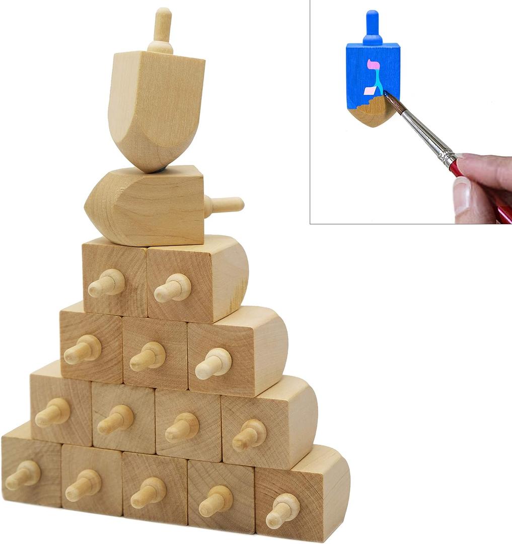 The Dreidel Company Hanukkah 10-Pack Wooden Dreidel, Design Your Own 3" Inch Chanukah Dreidel, Unfinished and Natural