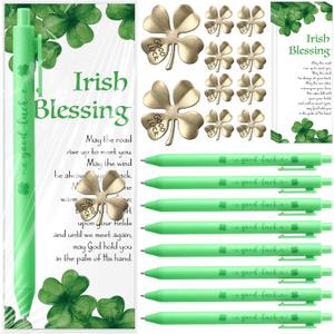 Marspark 30 Sets St. Patrick's Day Gifts Bulk Good Luck Tokens Luck Charms Green Pens and Irish Blessing Poem Cards Irish Party Favors for Family Coworkers Teachers (Bronze)