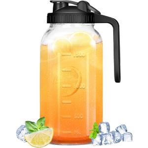 Glass Pitcher - 64 OZ Mason Jar Glass Jug Breast milk Containers, Wide MouthAirtight & Leakproof Pitcher with Pour Spout Lids for Water, Juice, Milk, Tea, Iced Coffee (Black)