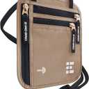 Neck Wallet for Travel & Passport Holder with RFID Blocking - Slim & Easy to Conceal Nylon Travel Pouch for men & women - Holds Phone, Cash, Cards, Keys - Sweat & Water Resistant - Large - Desert Sand