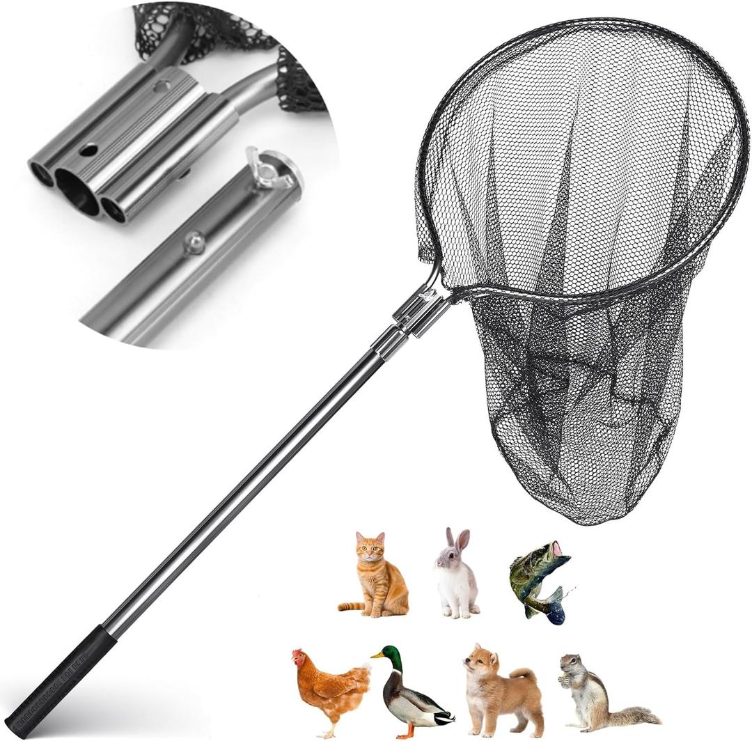 Catch Net, Small Animal Catcher Net for Chicken, Duck, Goose, Fish, Cat, Bird, Raccoon, Dog and Others(43"- 78" Handle with 20" Net Opening)