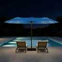 15ft Large Patio Umbrella with Solar Lights and Base, Double-Sided Outdoor Rectangle Umbrella with 48 LED Lights, Market Table Umbrellas with UV Resistant Canopy, Royal Blue