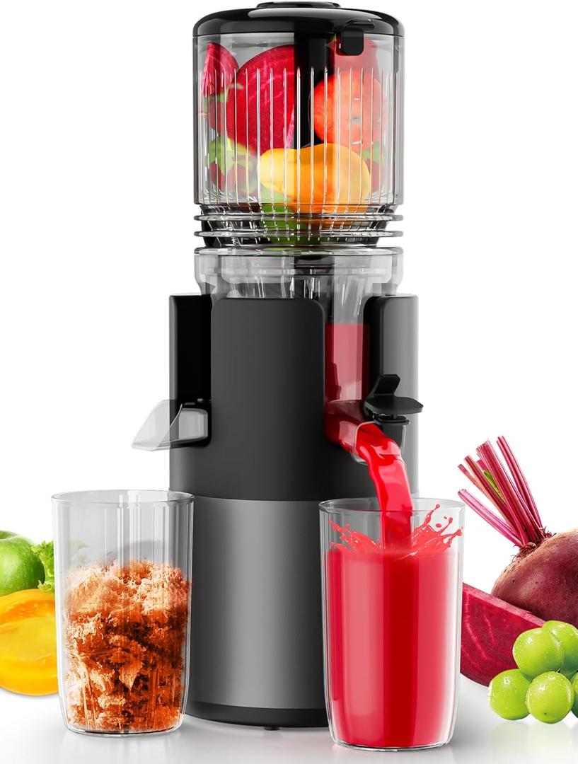 Cold Press Juicer Machines, High Nutrient Retention, 99% Juice Yield, 5.3" Wide Feed Chute for Whole Fruits & Vegetables, Quiet Slow Masticating Juicer, BPA-Free, Easy to Clean (Black)