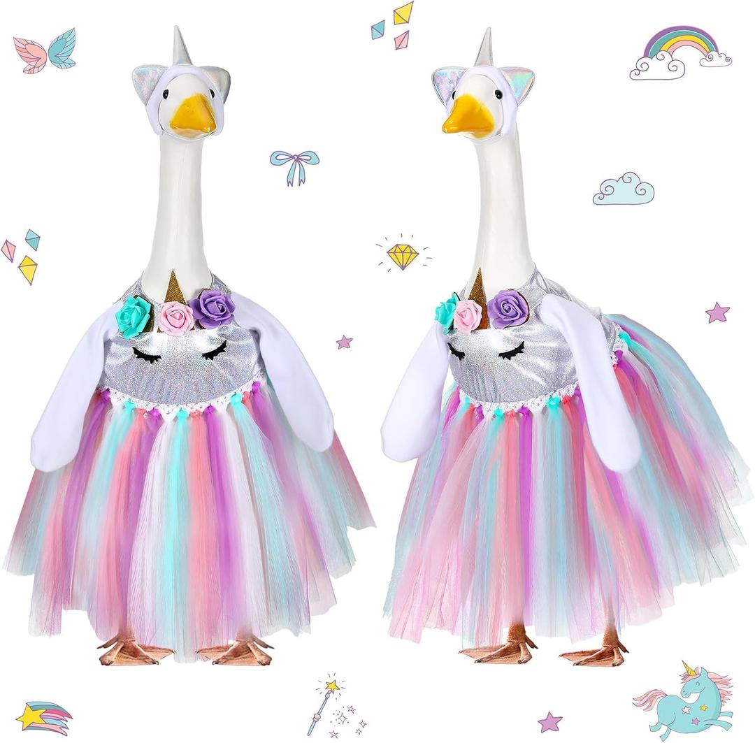 Cutecrop Unicorn Porch Cute Goose Outfit Clothes for 23" High Cement or Plastic Porch Goose Costume for Yard Lawn Party Outdoor Garden Patio Statue Holiday Party Decor