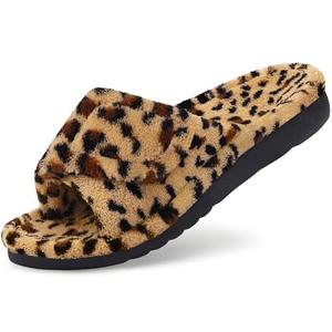 Litfun Women's Orthopedic Slippers with Arch Support Adjustable Open Toe House Shoes for Plantar Fasciitis, Leopard Brown 38
