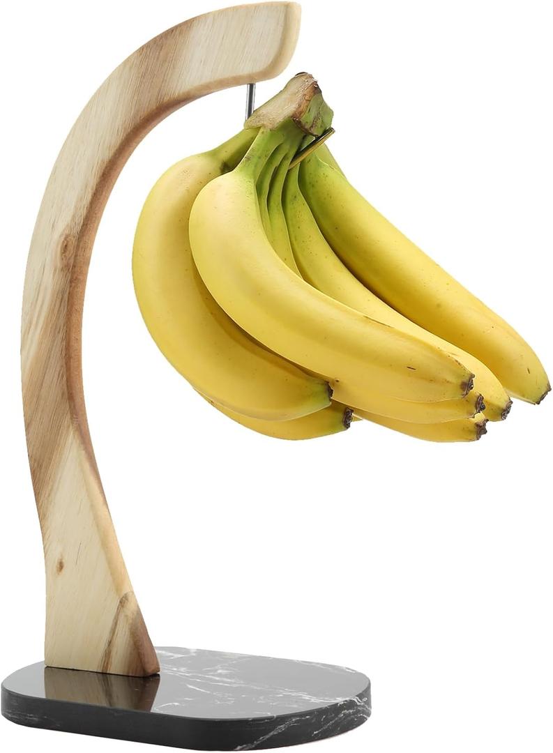 EVEROUS BANANA HANGER BLACK MARBLE BASE, MODERN BANANA HOLDER TREE STAND FOR KITCHEN HOME, NON-SLIP BANANA RACK BANANA HOLDER STAND