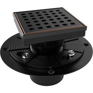 WEBANG 4 Inch Square Shower Drain Bronze Floor Drain with Flange Square Holes Pattern Cover Grate Removable SUS304 Stainless Steel Watermark&CUPC Certified Oil Rubbed Bronze