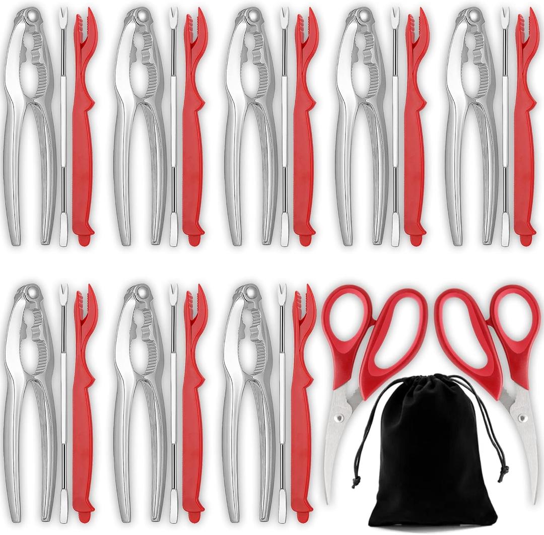 Crab Crackers and Tools, 27-piece Seafood Tools Set, Includes 8 Crab Leg Crackers, 8 Lobster Shellers, 8 Crab Leg Forks/Picks, 2 Seafood Scissors & Storage Bag, Nut Cracker Set