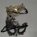Masquerade Mask for Couples Women and Men - 3 Pack Venetian Gold and Black Lace, Mardi Gras Mask (Black)