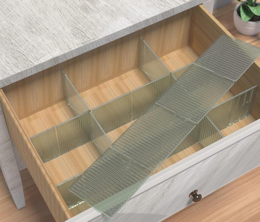 8pcs DIY Plastic Drawer Organizer Adjustable Drawer Dividers for Home Tidy Closet, Socks, Underwear, office school supplies, kitchen utensil tools (Clear Green)