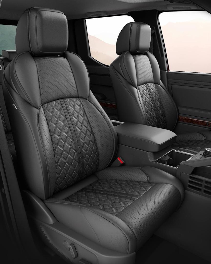 Custom Seat Covers for Tacoma 4th Gen 2024 2025 2026 Double Cab SR5/TRD Sport/TRD Off-Road/SR Full Set with Console Covers, Waterproof Leather Back and Front Seat Protectors Black