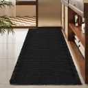 ZALL Waffle Bath Mat Black Super Absorbent Non Slip Bathroom Rug,Rhombus Geometric 24x48inch,Machine Washable Ultra Soft Floor Mats