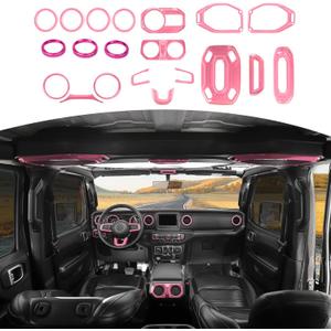 RT-TCZ for Wrangler JL Interior Trim Kit Pink, Dash Steering Wheel Trim Bezel for Jeep Wrangler JL JLU 2018-2023 Pink Interior Accessories 20pcs