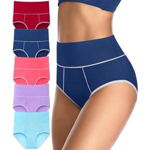 ASIMOON Tummy Control High Waisted Underwear for Women Cotton Plus Size Full Coverage Panties Ladies Briefs Large