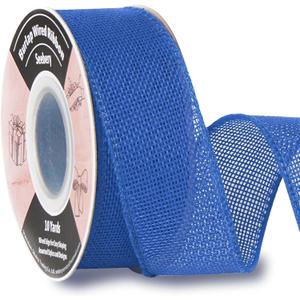 Seebery Burlap Wired Ribbon 1-1/2 Inch x 10 Yards Solid Wired Edge Ribbon for Big Bows, Wreaths, Outdoor Decoration, Gift Wrapping, Fall Crafts, Flower Bouquets, Garland (Blue)
