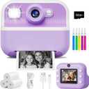 Instant Camera, Front Rear Dual Selfie Kids Camera with 1080P Videos, Holiday Birthday Gifts for Kids Age 3-12, Toddler Portable Travel Print Digital Camera Toy for 4 5 6 7 8 9 Year Boys Girls (Purple)