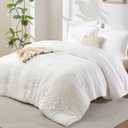 CozyLux Queen Comforter Set White Seersucker 7 Pieces Bed in a Bag Queen Comforter Set with Sheets, Luxury Soft Bedding Set with Down Alternative Comforter, Sheets, Pillowcases & Shams for All Seasons