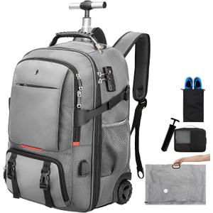 Backpack with wheels,rolling backpack with 2 Packing Cubes and compression bags,Laptop Compartment,Water Resistant Luggage suitcase,Air Travel,Weekend Trips (Grey), Large