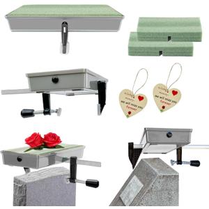 Never Blown Away - 2 Pack Grave Saddle Holder, Reusable Tombstone Flower Frame for 3 to 8 Inches Wide Headstones, Cemetery Decor Saddles to Honor Loved Ones, Gray (Patented)