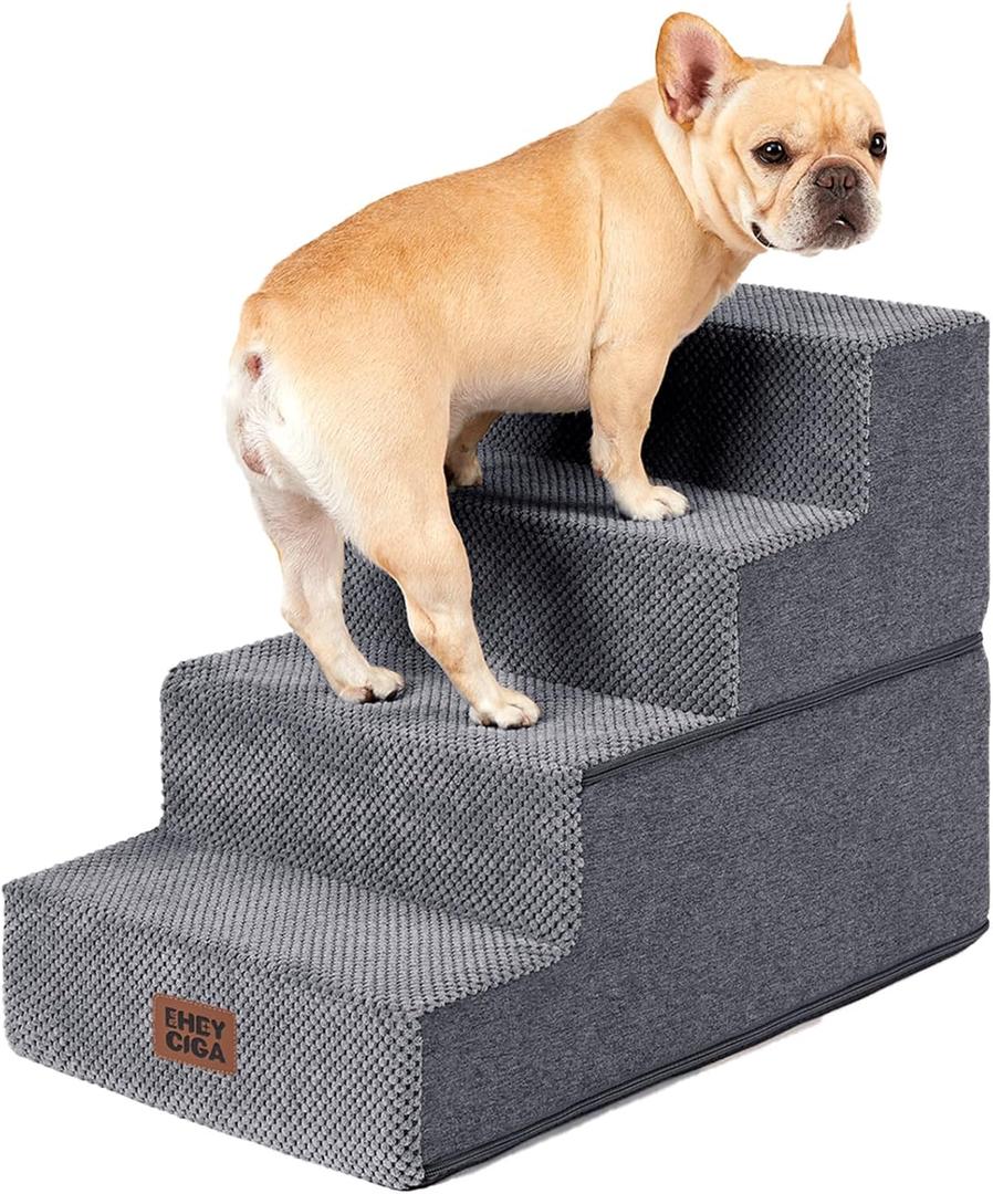 EHEYCIGA Dog Stairs for Bed 18" H, 4-Step Dog Steps for High Bed, Pet Steps for Small Dogs and Cats, Non-Slip Balanced Pet Ramp Indoor, Grey
