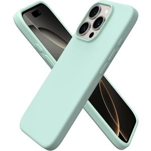 ORNARTO Compatible with iPhone 16 Pro Case 6.3", Slim Liquid Silicone 3 Layers Soft Gel Rubber Shockproof Protective Cover with Anti-Scratch Microfiber Lining-Mint Green