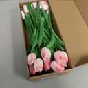 MACTING 30 PCS Artificial Tulip Flowers 13.7" Real Touch Fake PU Tulips Bouquet Faux Flowers for Floral Arrangements Table Centerpieces Kitchen Indoor Home Mothers Day Decorations,Peach Pink