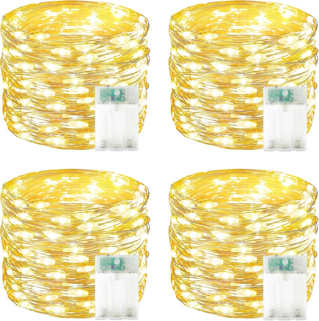 4 Pack 60 LED Fairy Lights Battery Operated with Timer, 20FT Waterproof String Lights Indoor Outdoor, Cuttable Battery Light for Home Bedroom Wedding DIY Centerpiece Christmas Decorations (Warm White)