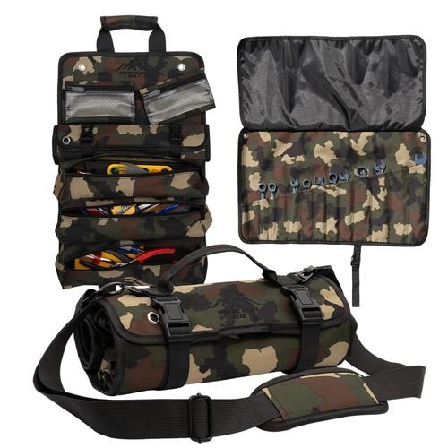 VentureReady Gear Roll Up Heavy Duty Tool Bag 900D Canvas & 1680D Straps - Detachable Wrench Roll + Mesh Pockets - For Overlanding, Camping, Vanlife, Road Trips, Offroading (Camo)
