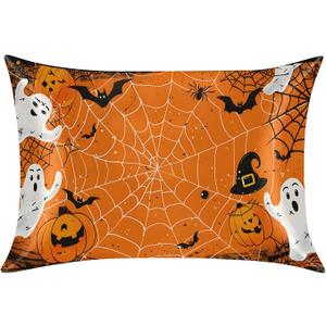 Satin Pillowcase for Hair and Skin, Ghost Spider Web Silk Pillow Case Queen Size Silky Pillowcases with Zipper Cooling Pillow Cover (20x30 Inches)
