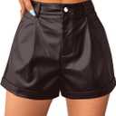 Avanova Women Faux Leather High Waisted Shorts Pleated Casual Summer Shorts (Brown, L)