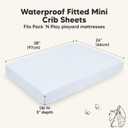 2-Pack Waterproof Pack and Play Sheets, Mini Crib Sheets Fitted for Boy, Girl - 38 x 26 Viscose from Bamboo Pack N Play Mattress Sheets for Graco, Toddler Playard Baby Crib Sheets Neutral (Blue Flax)