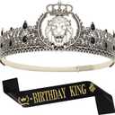 King Crown and Birthday Sash, King Crown for Men,Gold Men's Tiara Prince Diadem,Royal Medieval Cosplay Birthday Prom Halloween Hair Accessories