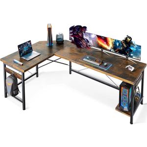 Coleshome 66" L Shaped Larger Gaming Desk, Corner Computer Desk, Sturdy Home Office Computer Table, Writing Workstation, Vintage
